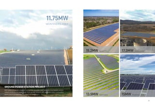 30
11.75MW
MONTENERO, ITALY
15.2MW Spain 17.3MW Philippines
13.5MW Germany 15MW Florence, Italy
With years of industry experience, Sunrise provides cost-effective and reliable photo-
voltaic products for large-scale solar power stations with professionalism and enthu-
siasm, so as to maximize the return on investment.
GROUND POWER STATION PROJECT
 