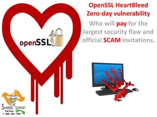 OpenSSL HeartBleed
Zero-day vulnerability
Who will pay for the
largest security flaw and
official SCAM invitations.
 