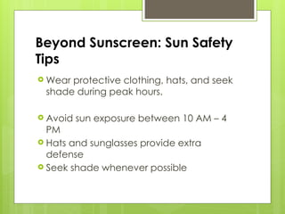 Sun Avoidance Sunscreen Tips for Skin Protection and Sun Safety | PPTX