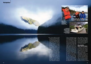 92 93
le 1
er
janvier, célébrant la nouvelle
année par le «bain de l’ours polai-
re», dans une eau à 6° C. La com-
mune de Sechelt offre quant à elle
laparticularitégéographiqued’être
une bande de sable de deux kilo-
mètres, coincée entre le bras de
mer (Inlet) homonyme et le dé-
troit de Géorgie. Les premiers
autochtones l’avaient ainsi bapti-
sée «terre entre deux mers». Elle
est la capitale culturelle de la
SunshineCoast.SonmuséeHouse
of Chiefs renferme de nombreux
vestiges, masques et sculptures,
datant des Amérindiens, locale-
ment appelés Premières nations.
Nous poursuivons jusqu’à Secret
Cove, dont la charmante marina
fera office de première escale.
Quelques rayons de soleil font en-
fin leur apparition ; nous en profi-
tons pour mettre le dinghy à l’eau
et partons visiter le parc marin de
Smuggler Cove. Au passage, Ri-
chard, qui a sa licence de pêche,
jette un casier à crabes à proximité
de l’Escape. Repaire secret des
pirates, trafiquants d’immigrants
chinois et contrebandiers d’alcool
au début du XXe
siècle, Smuggler
Cove est aujourd’hui un parc ma-
rin de 185 hectares et compte
parmi les plus beaux mouillages
estivaux de la Sunshine Coast.
Le site se compose de trois bassins
naturels abritant de petites plages
de sable, au cœur même d’une
végétation luxuriante. Sur la pres-
qu’île centrale, jonchée de co-
quilles d’huîtres, trône une cabane
appartenant au conservatoire du
parc. Mais ici, les maîtres des lieux
sont les castors, les oiseaux sauva-
ges, les oursins et les étoiles de mer.
Un spécimen géant de ce dernier
échinoderme, monopolisant le ca-
sier de pêche, ruinera d’ailleurs
nos chances d’avoir du crabe au
dîner. Nous nous rabattrons sur
des noix de Saint-Jacques et
un saumon frais, cuits au barbe-
cue sur une planche de cèdre.
Outre son savoir encyclopédique,
Richard s’est en effet révélé être un
fin cuistot. Le repas se conclut par
une balade digestive en dinghy,
afin d’admirer le coucher de ce
soleil, aujourd’hui si capricieux.
Deuxième jour. Nous longeons
la côte jusqu’à Pearson Island.
C’est au niveau de cette petite île,
située en face de Pender Harbour,
que nous quittons le détroit de
Géorgie pour le canal Agamem-
non, en direction du nord.
Un carrefour
entre côte et fjords
La civilisation se fait plus discrète
et les phoques moins timides au
fur et à mesure qu’on s’enfonce
dans ce bras de mer. La vingtaine
de milles que compte le trajet est
avalée en 2 h30 et nous rallions
Egmont en fin de matinée.
Nous amarrons l’Escape à la ma-
rina Backeddy, un petit havre de
paix faisant office de carrefour na-
turel entre le canal Agamemnon,
Jervis Inlet et Sechelt Inlet. Notre
escale ici ne doit rien au hasard.
Certes, c’est le bivouac idéal pour
atteindre notre destination finale,
les chutes Chatterbox. Mais la
motivation n’est pas tant d’ordre
Navigation
Richard, Caroline,
Kathy et moi
embarquons à bord
de l’annexe pour
tenter d’admirer
le coucher de soleil.
L’amarrage au
ponton de Princess
Louisa Inlet est gra-
cieux. Il est limité
aux unités de moins
de 55 pieds et
permet d’approcher
la cascade principale
par un sentier.
t
t
 