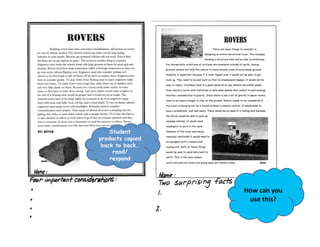 Student
products copied
back to back…
read/
respond
How	
  can	
  you	
  
use	
  this?	
  
 
