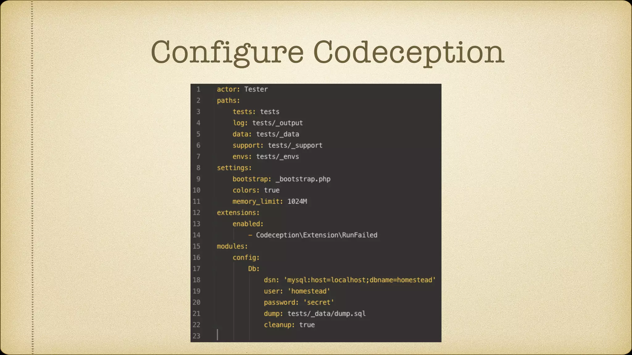 Configure Codeception 