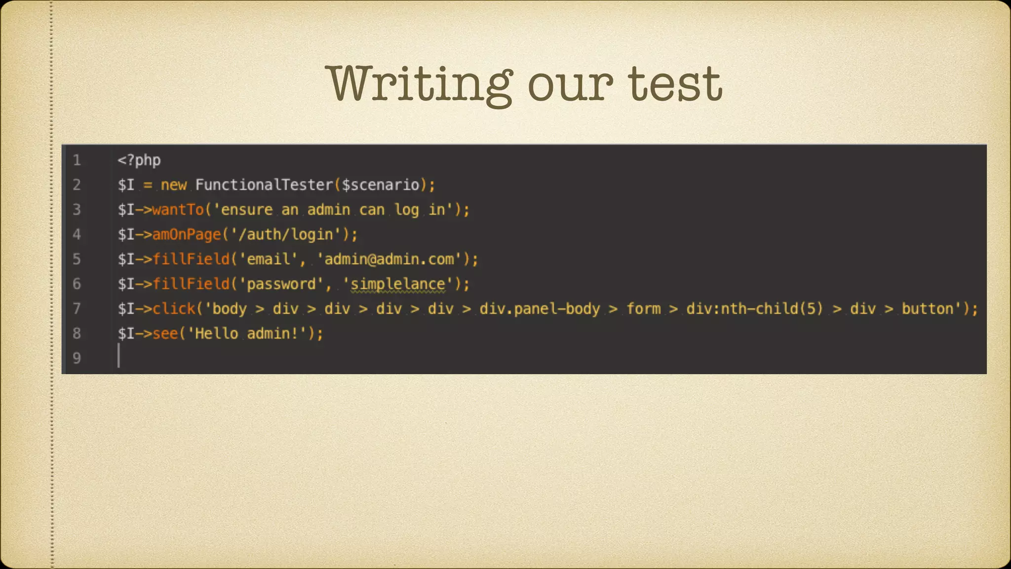 Writing our test 