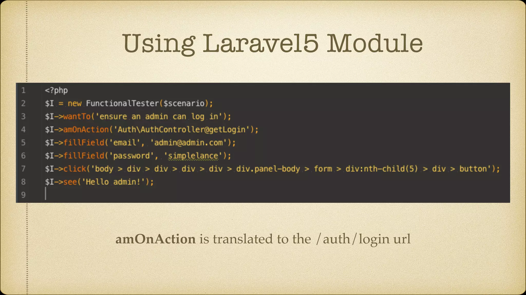 Using Laravel5 Module amOnAction is translated to the /auth/login url 