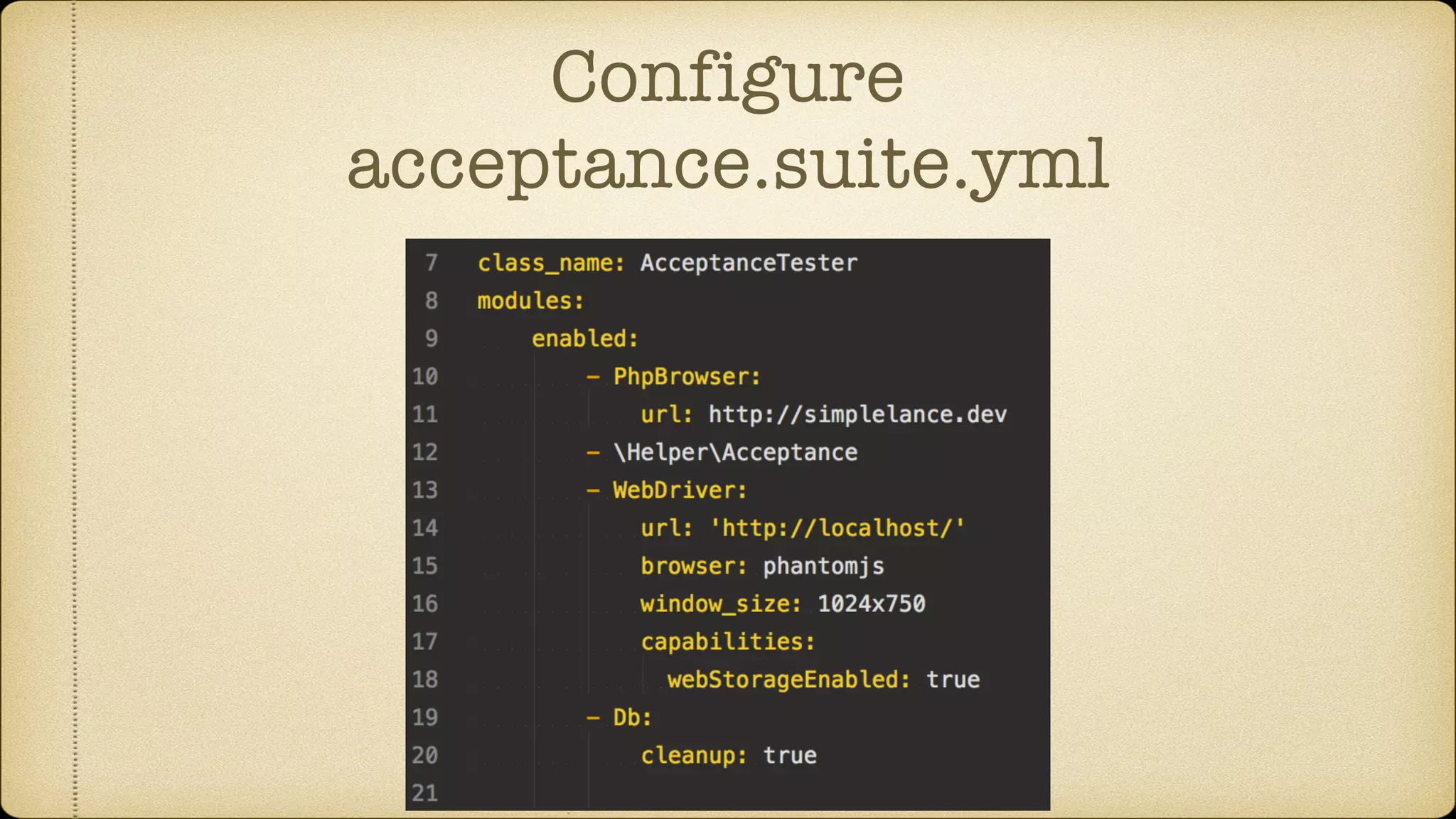 Configure acceptance.suite.yml 