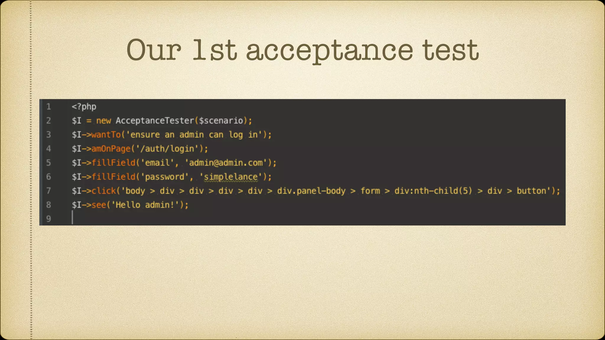Our 1st acceptance test 