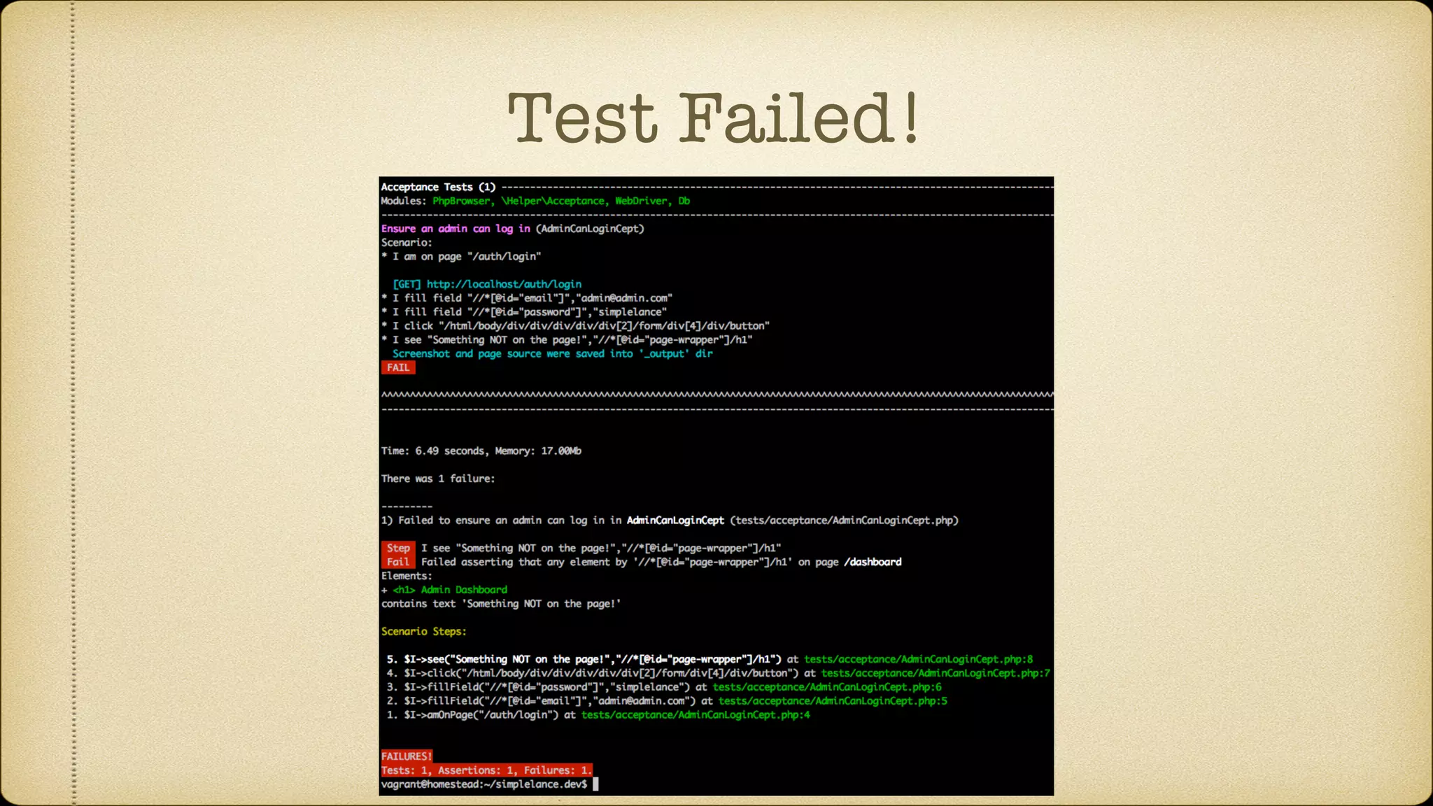 Test Failed! 