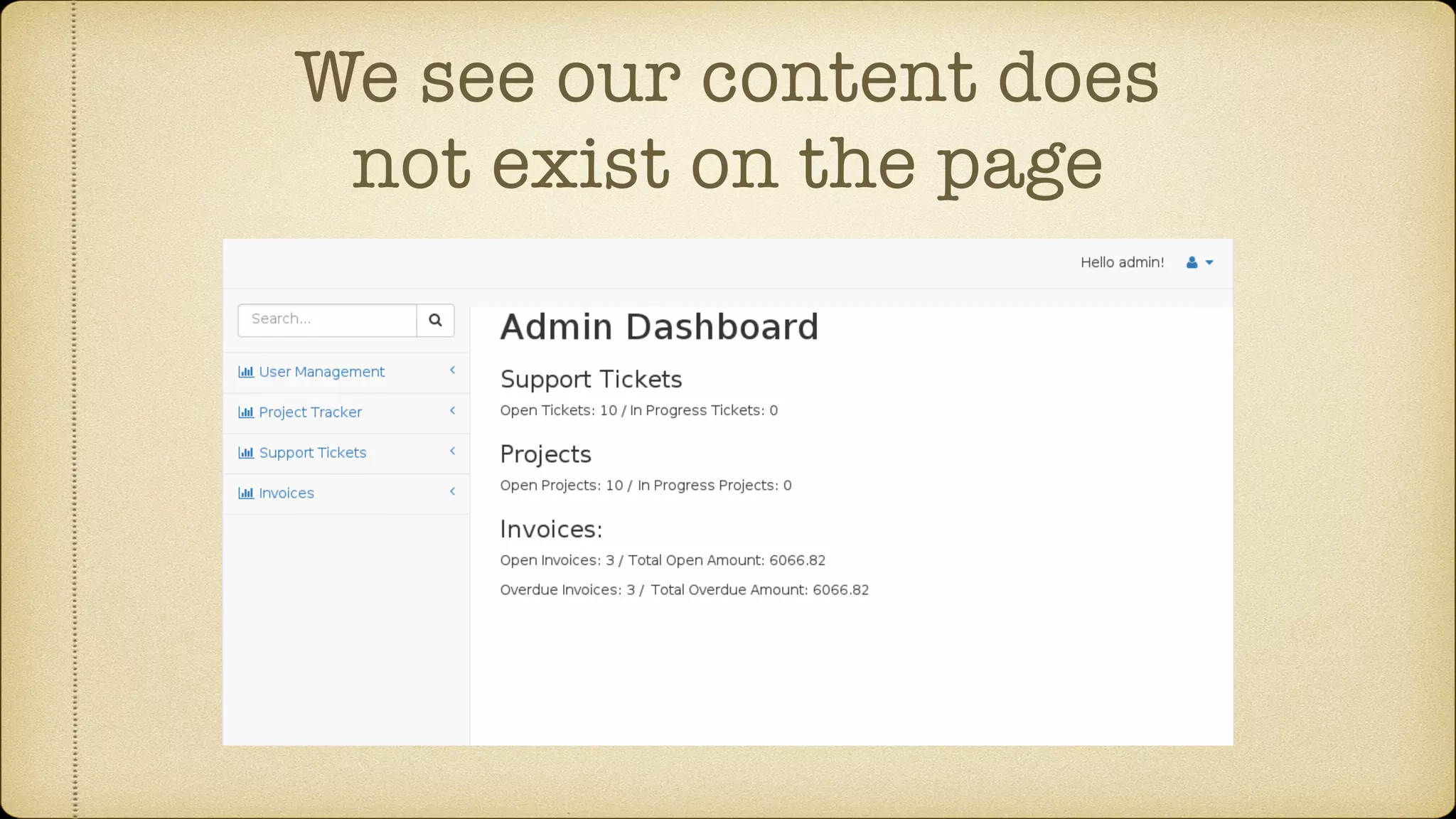 We see our content does not exist on the page 