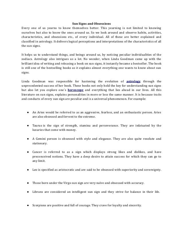 Sun Signs And Obsessions - 