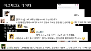지그재그의 데이터
개인화 상품 추천
성과분석
쇼핑몰 랭킹, 상품 인기도 관리
유저 모니터링, 이상감지 기능
사용성 분석
결제 퍼널 분석
그외 각종 데이터 관련 업무
 