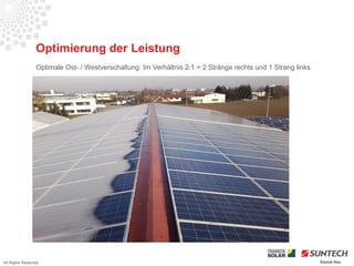 Optimierung der Leistung
                 Optimale Ost- / Westverschaltung: Im Verhältnis 2:1 = 2 Stränge rechts und 1 Strang links




All Rights Reserved                                                                                          Source Iliou
 