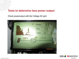 Tests to determine less power output
                 Check poweroutput with the Voltage AC grid




All Rights Reserved                                           Source Iliou
 