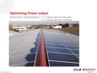 Optimising Power output
                 Optimum East- / Westconfiguration: 2:1 = 2 Strings right and 1 String left
                                                    3:1 = 3 Strings right and 1 String left




All Rights Reserved                                                                           Source Iliou
 