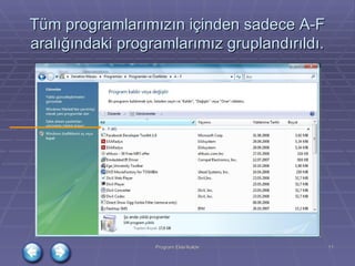 Tüm programlarımızın içinden sadece A-F aralığındaki programlarımız gruplandırıldı. 