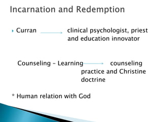  Curran clinical psychologist, priest
and education innovator
Counseling – Learning counseling
practice and Christine
doctrine
* Human relation with God
 