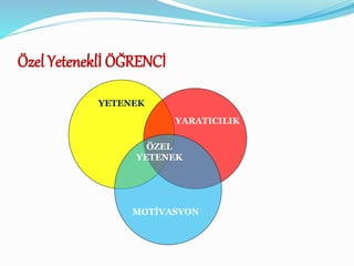 Özel Yeteneklİ ÖĞRENCİ
YETENEK
YARATICILIK
ÖZEL
YETENEK
MOTİVASYON
 