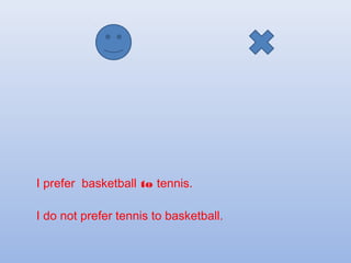 I prefer basketball to tennis.

I do not prefer tennis to basketball.
 