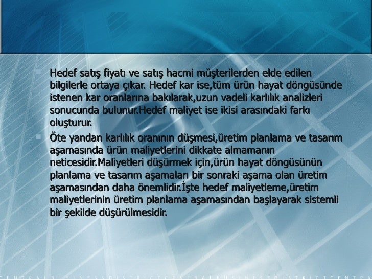 Belirli ürün türlerinin maliyet analizleri Belirli ürün türlerinin maliyet analizleri