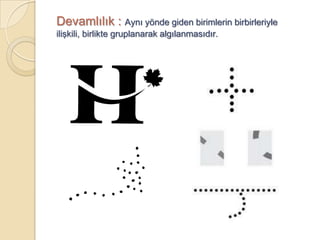 Devamlılık : Aynı yönde giden birimlerin birbirleriyle
ilişkili, birlikte gruplanarak algılanmasıdır.
 
