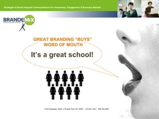 It’s a great school! GREAT BRANDING “BUYS”  WORD OF MOUTH 