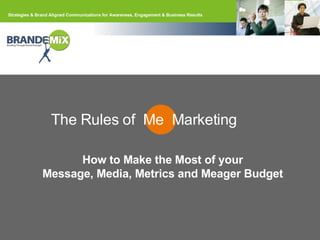 The  Rules of  Me  Marketing How to Make the Most of your Message, Media, Metrics and Meager Budget 