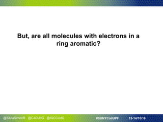 @SilviaSimonR @C4DUdG @IQCCUdG #SUNYCoilUPF 13-14/10/16
But, are all molecules with electrons in a
ring aromatic?
 