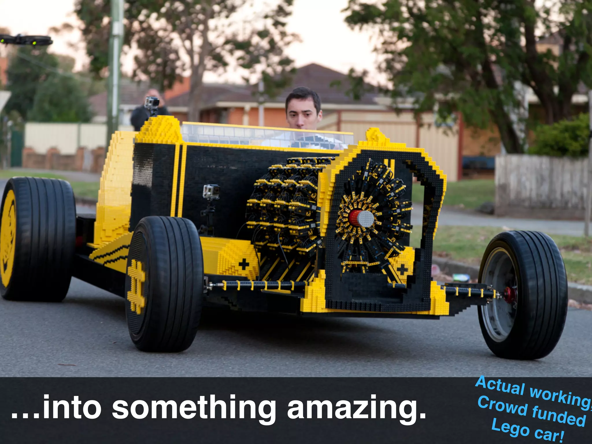 …into something amazing.!
Actual working,Crowd funded !Lego car!!
 