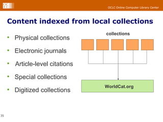 Content indexed from local collections  Physical collections Electronic journals Article-level citations Special collections Digitized collections collections WorldCat.org 