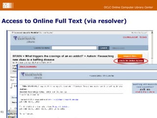 Access to Online Full Text (via resolver) Link displays based on e-serials holdings Displays article from FS/ECO, if available If not, links to resolver 
