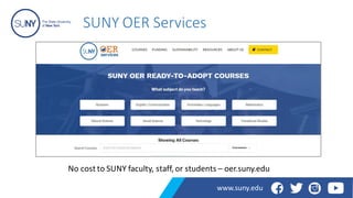 SUNY OER Services
No cost to SUNY faculty, staff, or students – oer.suny.edu
www.suny.edu
 
