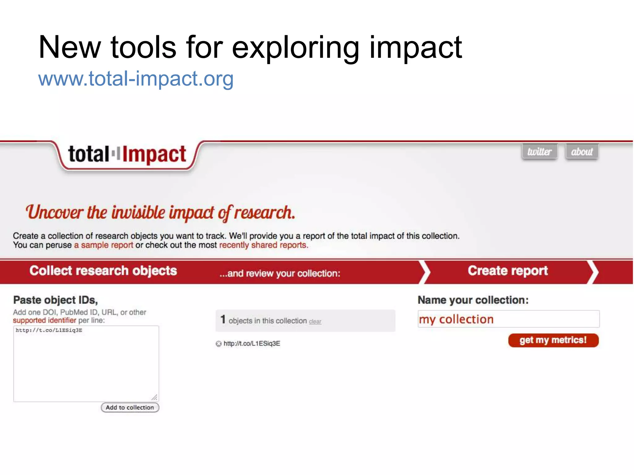 New tools for exploring impact
www.total-impact.org
 