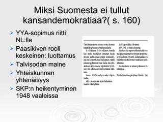 Miksi Suomesta ei tullut kansandemokratiaa?( s. 160) <ul><li>YYA-sopimus riitti NL:lle </li></ul><ul><li>Paasikiven rooli ...