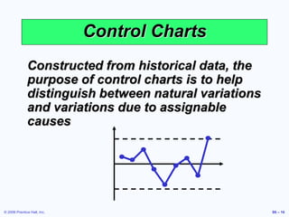 © 2006 Prentice Hall, Inc. S6 – 16
Control Charts
Constructed from historical data, the
purpose of control charts is to help
distinguish between natural variations
and variations due to assignable
causes
 