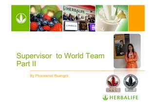 Supervisor to World Team
Part II
   By Phaneenat Ruangrit
 