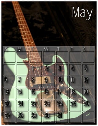 May
M

T

W

T

F

S

1

S

2

3

4

5

6

7

8

9

10

11

12

13

14

15

16

17

18

19

20

21

22

23

24

25

26

27

28

29

30

31

 