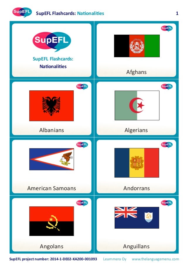SupEFL flashcards: nationalities (in english) SupEFL flashcards: nationalities (in english)