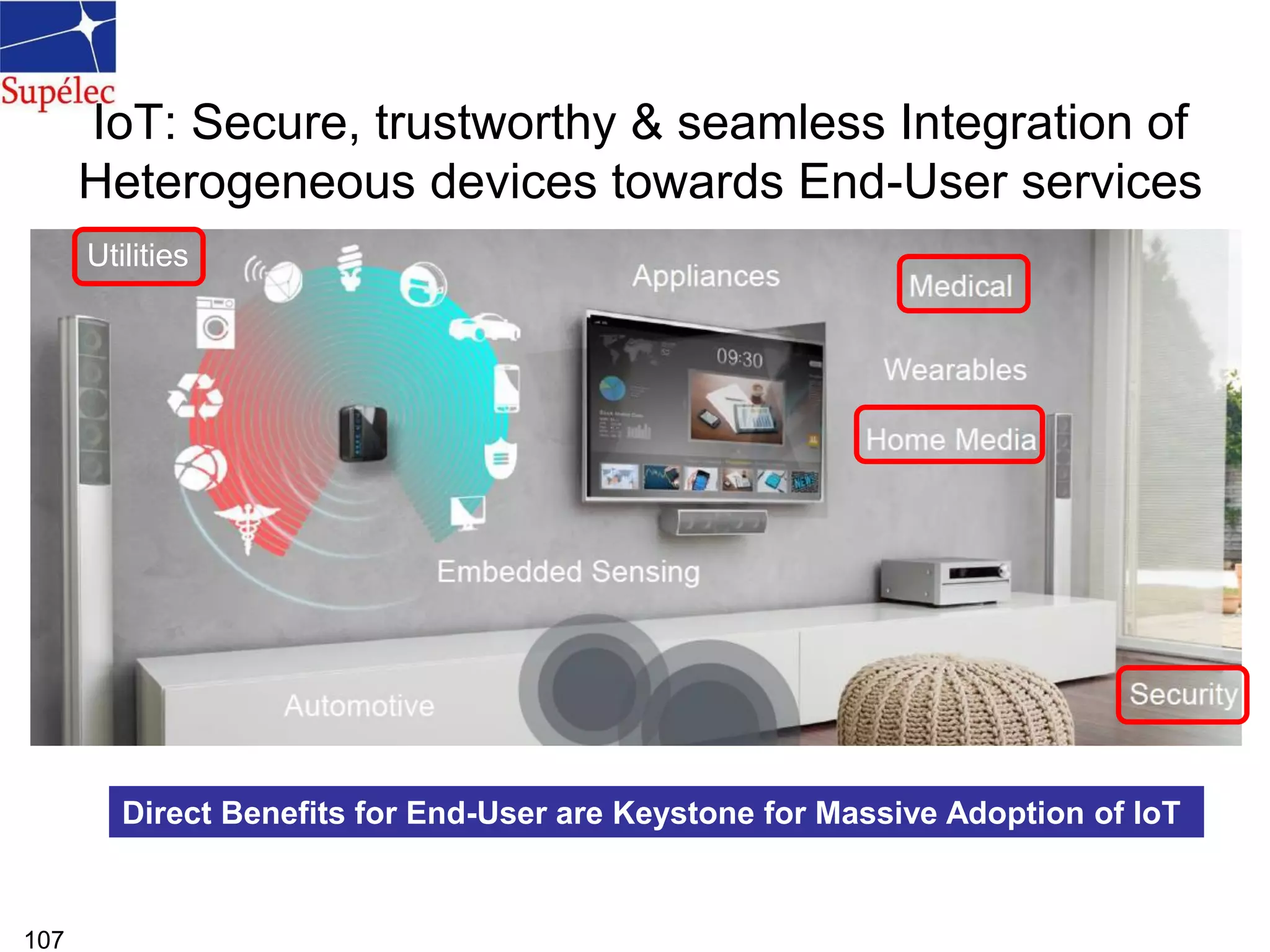 IoT: Secure, trustworthy & seamless Integration of
Heterogeneous devices towards End-User services
107
Utilities
Direct Benefits for End-User are Keystone for Massive Adoption of IoT
 