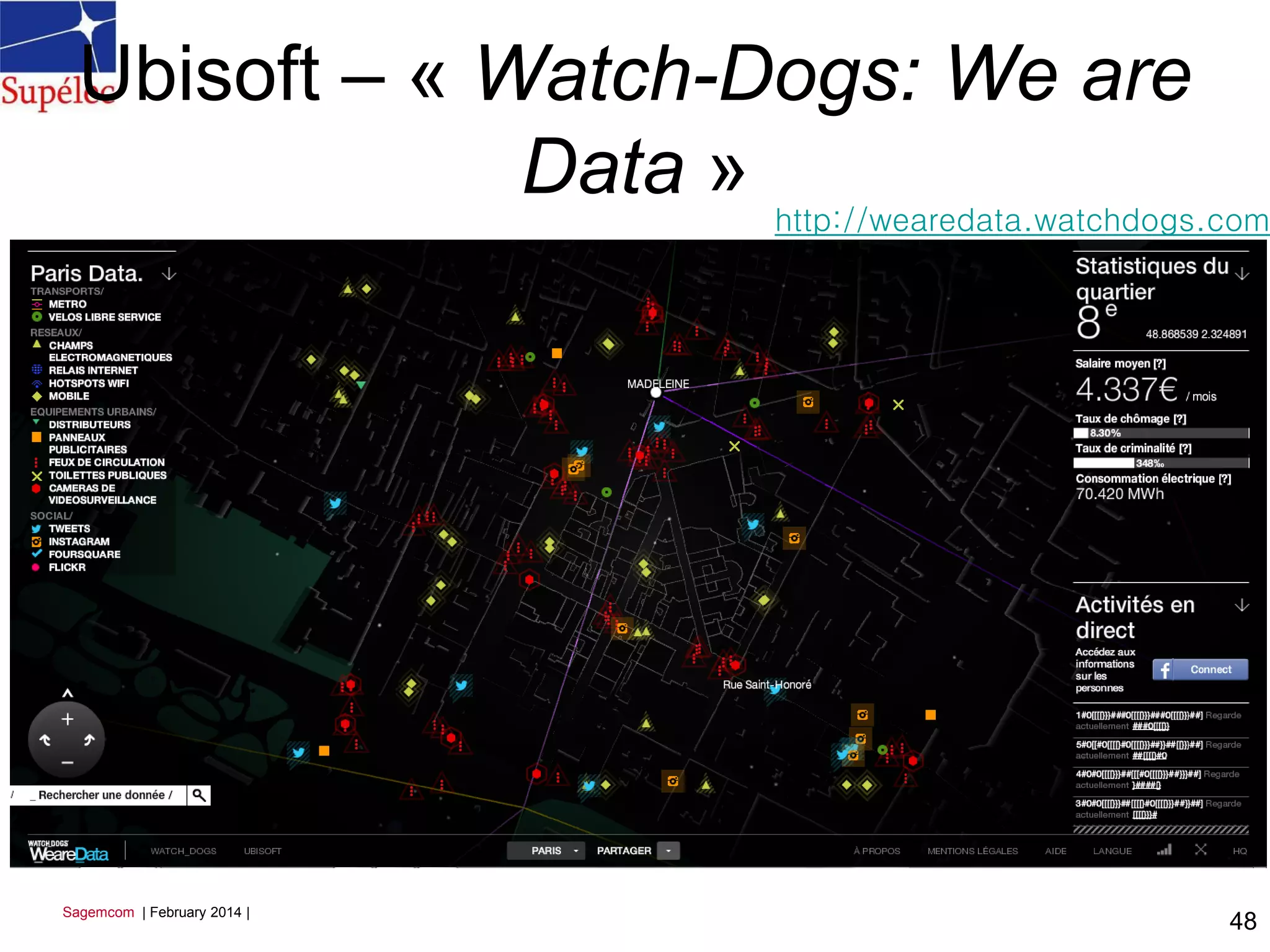 Ubisoft – « Watch-Dogs: We are
Data »
48
http://wearedata.watchdogs.com
Sagemcom | February 2014 |
 
