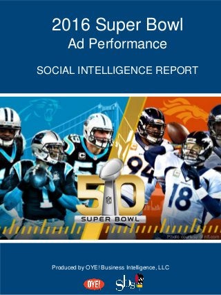 2016 Super Bowl
Ad Performance
SOCIAL INTELLIGENCE REPORT
Produced by OYE! Business Intelligence, LLC
Photo courtesy of nfl.com
 