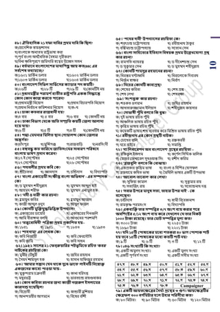 10
৪৮। ঐসতিাসিক ২১ েফা োসবর প্রর্ম োসব সক সিল?
ক)িায়দপেক স্বায়ত্তোসন
খ)বাাংলায়ক অনযিম রাষ্ট্রিাো করা
গ)িূব ডবাাংলা অথ ডননপিক সবেময দূরীকরর্
ঘ(পবনা েপিিূরয়র্ জপমদাপর স্বয়ের উয়েদ সাধন
৪৯। বতথমাবন বাংলাবেবশর মার্াসিিু আয় কত(BBC এর
িব থবশষ তর্যমবত)?
ক)১৬০১ মাপকডন র্লার খ)১৬০২ মাপকডন র্লার
গ)১৬০৩ মাপকডন র্লার ঘ)১৬০৪ মাপকডন র্লার
৫০। বাংলাবেশ সিসভল িাসভথবির কযািার িে কয়টি?
ক)২৬টি খ)২৮ টি গ)২৯ টি ঘ)শকানটিই নয়
৫১। প্রধানমেীর িরামশ থবযতীত রাষ্ট্রিসত একক সিোবন্ত
ককান ককান কাজ করবত িাবরন?
ক)িধানমন্ত্রী পনয়য়াগ খ)িধান পবর্ারিপি পনয়য়াগ
গ)িধান পনব ডার্ন কপমেনার পনয়য়াগ ঘ)ক+খ
৫২। ঢাকা কতবার রাজধানী িয়?
ক)৪ বার খ) ৫ বার গ)৬ বার ঘ) শকানটি নয়
৫৩। ঢাকা সবভাে কর্বক অসত িম্প্রসত কয়টি কজলা আলাো
িবয় যায়?
ক)৬ টি খ)৫ টি গ)৪ টি ঘ)শকানটিই নয়
৫৪। িদ্মা-কম নার সমসলত স্থান কোয়ালদ ককান কজলার
অন্তে থত?
ক)র্ােঁদিুর খ)মুঝন্সগঞ্জ গ)রাজবাপড় ঘ)নরপসাংদী
৫৫। বঙ্গবন্ধু কত তাসরবখ্ জাসতিংব র িাধারণ িসরষবে
বাংলায় ভাষণ প্রোন কবরন?
ক)১৭ ই শসয়প্টম্বর খ)২৫ শসয়প্টম্বর
গ)২৭ শসয়প্টম্বর ঘ)২৮ শসয়প্টম্বর
৫৬। িোবলীর প্রর্ম কসব কক?
ক) শ্রীনর্িনয খ) জ্ঞানদাস গ) র্ঝন্ডদাস ঘ) পবদযািপি
৫৭। 'বাংলা একাবিমী িংক্ষীপ্ত বাংলা অসভধান' - এর িিােক
কক?
ক) র্ মুহম্মদ েহীদুল্লাহ খ) মুহম্মদ আব্দুল হাই
গ) আহমদ েরীি ঘ) মুহম্মদ এনামুল হক
৫৮। 'নেী ও নারী' কার রচনা?
ক) হু মায়ুন কপবর খ) হু মায়ুন আজাদ
গ) কাজী আব্দুল ওদুদ ঘ) আবুল িজল
৫৯। ককানটি মুজক্তযুেসভসত্তক উিনযাি?
ক) একাত্তয়রর র্ায়য়পর খ) একাত্তয়রর পদনগুপল
গ) আপম বীরাঙ্গনা বলপ ঘ) আগুয়নর িরেমপর্
৬০। 'তত্ত্বববাসধনী' িজত্রকা প্রর্ম প্রকাসশত িয়--
ক) ১৮৪১ খ) ১৯৪১ গ) ১৮৪৩ ঘ) ১৯৪৩
৬১। 'শািনামা' এর কলখ্ক কক?
ক) কপব পনজামী খ) কপব শিরয়দৌপস
গ) কপব জাপম ঘ) কপব সাধন
৬২। ১৯৫২ িাবলর ২১ কফব্রুয়াসরর িিভূসমবত রসচত 'কবর'
নািবকর রচসয়তা কক?
ক) মুনীর শর্ৌধুরী খ) জপহর রায়হান
গ) সসয়দ োমসুল হক ঘ) হাসান হাপিজুর রহমান
৬৩। 'আমার িন্তান কযন র্াবক েুবধ-ভাবত' লাইনটি সনবোক্ত
একজবনর কাববয িাওয়া যায়--
ক) মুকু ন্দরাম র্ক্রবিী খ) কানা হপরদত্ত
গ) ময়ূরিট্ট ঘ) িারির্ন্দ্র রায়গুনাকর
৬৪। ককান কসবতা রচনার জনয কাজী নজরুল ইিলাবমর
কারােন্ড িবয়সিল?
ক) পবয়দ্রাহী খ) কান্ডারী হু পেয়ার
গ) আনন্দময়ীর আগময়ন ঘ) পবয়ের বােঁেী
৬৫। 'িবর্র োবী' উিনযাবির রচসয়তা কক?
ক) েরৎর্ন্দ্র র্য়ট্টািাধযায় খ) রবীন্দ্রনাথ ঠাকু র
গ) বঝঙ্কমর্ন্দ্র র্য়ট্টািাধযায় ঘ) সয়িযন শসন
৬৬। বাংলা িাসিবতযর ইসতিাি সবষয়ক প্রর্ম উবল্লখ্বযােয গ্রে
কার রচনা?
ক) রামগপি নযায়রত্ন খ) র্ দীয়নের্ন্দ্র শসন
গ) র্ সুকু মার শসন ঘ) র্ মুহম্মদ েহীদুল্লাহ
৬৭। ককানটি শামিুর রিমাবনর রচনা?
ক) পনরন্তর ঘটাধ্বপন খ) পনরায়লায়ক পদবযরথ
গ) পনজডন স্বাের ঘ) পনব ডার্
৬৮। সনবচর ককানটি কাবযগ্রে?
ক) শেয়ের কপবিা খ) শেে িশ্ন
গ) শেে শলখা ঘ) শেেরো
৬৯। 'িংশপ্তক' কার রচনা?
ক) েওকি ওসমান খ) জপহর রায়হান
গ) আখিারুজ্জামান ইপলয়াস ঘ) েহীদুল্লাহ কায়সার
৭০। কোভাষী িুাঁসর্ বলবত সক বুে?
ক) দুই িাোয় রপর্ি িুেঁপথ
খ) আঞ্চপলক িাোয় রপর্ি িুেঁপথ
গ) কৃ পত্তম িাোয় রপর্ি িুেঁপথ
ঘ) কয়য়কটি িাোর েব্দ বযবহার কয়র পমপশ্রি িাোয় রপর্ি িুেঁপথ
৭১। রবীন্দ্রনার্ এর ককান গ্রেটি নািক?
ক) শর্ায়খর বাপল খ) রক্তকরবী
গ) ঘয়র-বাইয়র ঘ) সমাপপ্ত
৭২। 'েয সলবাবরশন অব বাংলাবেশ' গ্রবের রচসয়তা --
ক) রপিকু ল ইসলাম খ) কয়র্ ডল পসঝিক মাপলক
গ) শমজর শজনায়রল সুখওয়ান্ত পসাং ঘ) রেীদ কপরম
৭৩। 'ব্রজবুসল' বলবত সক কবাোয়?
ক) একিকার কৃ পত্তম িাো খ) বাাংলা ও পহঝন্দর শযাগিল
গ) ব্রজধায়ম কপথি িাো ঘ) সমপথপল িাোর একটি উিিাো
৭৪। 'আববাল-তাববাল' কার কলখ্া?
ক) সুপিয়া কামাল খ) সুকু মার রায়
গ) সিযঝজৎ রায় ঘ) সয়িযন্দ্রনাথ দত্ত
৭৫। 'িবার উিবর মানুষ িতয, তািার উির নাই' - কক
ববলবিন?
ক) র্ন্ডীদাস খ) স্বামী পবয়বকানন্দ
গ) রামকৃ ষ্ণ িরমহাংস ঘ) পবদযািপি
৭৬। একবযজক্ত তার িিসত্তর ৩/৭ অংশ বযয় করার িবর
অবসশবষ্টর ৫/১২ অংশ বযয় কবর কেখ্বলন কয তার সনকি
১০০০ িাকা রবয়বি। তার কমাি িিসত্তর মূলয কত?
ক) ৩০০০ িাকা খ) ২২৫০ িাকা
গ) ১৮৯০ িাকা ঘ) ২২০১ িাকা
৭৭। যসে ১৫টি কিাষাবকর মবধয শতকরা ৪০ ভাে কিাশাক শািথ
িয় তবব ১৫টি কিাষাবকর মবধয কতটি শািথ নয়?
ক) ৯ টি খ) ৬ টি গ) ৩ টি ঘ) ১২ টি
৭৮। √৪৬ িংখ্যাটি সক িংখ্যা?
ক) একটি অমূলদ সাংখযা। খ) একটি মূলদ সাংখযা
গ) একটি িূর্ ডবগ ডসাংখযা ঘ) একটি সসীম সাংখযা
47.N 48.L 49.L 50.N 51.N 52.L 53.M
54.M 55.L 56.N 57.M 58.K 59.N 60.M
61.L 62.K 63.N 64.M 65.K 66.L 67.L
68.M 69.N 70.N 71.L 72.M 73.K 74.L
75.K 76.K 77.L 78.K Campaigner
৭৯। একটি আয়তবক্ষবত্রর তে থয প্রবস্থর ৩ গুণ। আয়বক্ষত্রটির
কক্ষত্রফল ৩০০ বে থসমিার িবল উিার িসরিীমা কত?
ক) ৮০ পমিার। খ) ৯০ পমিার গ) ৬০ পমিার ঘ) ১২০ পমিার
 