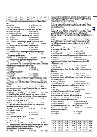 44
46.K 47.M 48.L 49.M 50.L 51.M 52.N
53.L 54.L 55.K 56.M
৫৭। Response in the living and Non living গ্রন্িটির রচসয়তা
কক?
ক.র্ারউইন খ.জগদীে র্ন্দ্র বসু
গ.কযায়রালাস পলপনয়াস ঘ.পনউিন
৫৮। িব থবশষ কয রাষ্ট্রপ্রধান বাংলাবেশ িফর করবিন?
ক) শর্পির্ কযায়মরুন খ) পে ঝজন পিাং
গ) মাইপিিালা পসপরয়সনা ঘ) নয়রন্দ্র শমাপদ
৫৯। কিাসল আটিথজাবন িোসিক িামলা িয় কবব?
ক) ১ লা জুলাই খ) ১ লা আগি
গ) ২ রা শিবররুয়াপর ঘ) ১ লা পর্য়সম্বর
৬০। ১১।সনবচর ককানটি সবেুযৎ প্রবাবি িিায়তা কবরনা?
ক.রবার খ.িামা গ.শলাহা ঘ.পিিল
৬১। সফউজ ততসরবত বযবিার িয় সনবচর ককানটি?
ক.টিন ও িামা খ.টিন ও সীসা
গ.টিন ও দস্তা ঘ.সীসা ও িামা
৬২। িয থায়িারণী কত ক্ষার ধাতুর অবস্থান ককান শ্রসণবত?
ক.1 খ.2 গ.11 ঘ.18
৬৩। ককানটি জারক িোর্ থ?
ক.শলাহা খ.হাইয়িায়জন গ.শব্রাপমন ঘ.কাব ডন
৬৪। িাসনবত কয়টি মুক্তবজাড় ইবলকেন র্াবক?
ক.1 খ.2 গ.3 ঘ.4
৬৫। সড়বত যখ্ন ৪িা ৩০ বাবজ তখ্ন িার কাাঁিা ও সমসনবির
কাাঁিার মবধয কত সিগ্রী ককাণ উৎিন্ন িয়?
ক.৪০পর্পগ্রী খ. ৪৫পর্গ্রী
গ.৫০পর্পগ্র ঘ.শকানটিই নয়
৬৬।খ্াটিাঁ কিানা ককানটি?
ক.২৫ কযায়রি খ.২৪ কযায়রি
গ.২১কযায়রি ঘ.১৮ কযায়রি
৬৭। সন:শ্বাবির িাবর্ ককানটি গ্রিন করবল িমিযা িবত িাবর?
ক.N2 খO2 গ.Cl ঘ.Ar
৬৮। সনবচর ককান কমৌলটির প্রসতক লযাটিন নাম কর্বক কনওয়া
িবয়বি?
ক.CO খ.Fe গ.Cl ঘ.Pt
৬৯। ২০১০ িাবলর ১লা জানুয়ারী শুেবার সিল। কি বির ৩০
সিবিম্বর সক বার সিল?
ক. শুক্রবার খ. েপনবার গ. শসামবার ঘ. বৃহস্পপি
৭০। সতনটি কিজন্সল ও িাাঁচটি কলবমর োম একবত্র ৫৫ িাকা।
৩০ িাকায় ৬টি কিজন্সল িাওয়া কেবল ২টি কলবমর োম কত?
ক. ১৬ খ. ২০ গ. ১২ ঘ. ১৮
৭১। ৩/৫, ১/৪ ,২/৩ এর ল.িা.গু = ?
ক.১/৬ খ. ৬ গ. ১/২ ঘ. ১২
৭২। প্রসত এক িায় কতবার সমসনবির এবং িায় কাাঁিা
িরস্পর লম্বভাবব অবস্থাবন কবর?
ক. ১ বার খ. ২ বার গ. ৩ বার ঘ. ৪ বার
৭৩। ০.০২৫ * ০.০২৫ =?
ক. ০.০০৬২৫ খ. ০.০০০৬২৫
গ.০.০৬২৫ ঘ.০.০০০৬২৫
৭৪। ২ এর কত শতাংশ 6 িবব?
ক. ২০০ খ. ৪০০ গ. ৩৪৫ ঘ. ৩০০
৭৫। (?) % of 17 = 51
ক. ৩০০ খ. ০.৩৩ গ. ৩০ ঘ. ০.৩
৭৬। একটি কচৌবাচ্চা একটি নল দ্বারা ১০ িায় িূণ থিয়। তাবত
একটি সিদ্র র্াকায় িূণ থিবত ১৫ িা লাবে। সিদ্র দ্বারা
কচৌবাচ্চাটি খ্াসল িবত কত িময় লােবব?
ক. ৬ ঘটা খ. ৩ ঘটা গ. ৩০ ঘটা ঘ. ২০ ঘটা
৭৭। ১৫ েজ কািড় রসফক ও মািুবের মবধয এমনভাবব ভাে
কবর সেবত িবব যাবত মািুে রসফবকর অংবশর েুই তৃতীয়াংশ
িায়। মািুে কত েজ কািড় িাবব?
ক. ৩ খ. ৫ গ. ৬ ঘ. ৯
৭৮। ৪ টি োভী ৪ সেবন ৪ সলিার েুধ সেবল ৮ টি োভী ৮ সলিার
েুধ কত সেবন সেবব?
ক. ৩ খ. ৮ গ. ৪ ঘ.৬
৭৯। একটি বানর ১সমসনবি ৩সমিার উিবত িাবর, সকন্তু িবরর
এক সমসনবি ১ সমিার সনবচ কনবম যায়। ১৩ সমিার একটি
ততলাক্ত বাাঁবশর কশষ মার্ায় উিবত বানরটির কত সমসনি িময়
লােবব?
ক. ১৩ খ. ১৫ গ.১০ ঘ. ১১
৮০। ১৭ সেন আবে আবেুর রসিম ববলসিল কয তার জেসেন
‘আোমীকাল’। আজ মাবির ২৩ তাসরখ্ িবল তার জেসেন
ককান তাসরবখ্?
ক.৯ খ.৮ গ.৭ ঘ.৬
81. Software শজক্তর ধরণ কী?
A. দৃেয েঝক্ত B. অদৃেয েঝক্ত
C. অয়লৌপকক েঝক্ত D. রাসায়পনক েঝক্ত
82. Computer এর অভযন্তরীণ কাজগুবলা িসরচালনা কবর ------
A. MS word B. MS Excel
C. Hard Disc D. Operating System
83. Computer চালু করার িাবর্ িাবর্ operating system কী
িরীক্ষা কবর কনয়?
A. Time B. Hard Disc space
C. RAM space D. Start Up Disc
84. Computer এর কয সিবস্ক সিবেম িফিওয়যার র্াবক তাবক
কী ববল?
A. Compact Disc B. Start up Disc
C. Magnetic Disc D. High Density Disc
85. Operating System কম্পিউিাবরর িািথওয়যার ও এসপ্লবকশন
কপ্রাগ্রাবমর মবধয -----
A. ওয়ার্ড িয়সপসাং কয়র B. শসিু রর্না কয়র
C. শের্েীি কাজ কয়র D. র্ািায়বয়জর কাজ কয়র
86. Operating System এর ককন্দ্রীয় অংশবক বলা িয় ------
A. শেল B. শকার
C. কারয়নল D. শসটার িয়য়ট
87. সচত্রসভসত্তক অিাবরটিং সিবেম ককানটি?
A. Windows B. UNIX C. DOS D. OS/2
88. বাইনাসর িংখ্যা িেসতর প্রতীক েুটি সক সক?
A. ১ এবাং ১ B. ০ এবাং ১ C. ০ এবাং ০ D. ২ এবাং ১
89. কম্পিউিাবরর অভযন্তরীণ কাজ িয় -----
A. বাইনাপর িদ্ধপিয়ি B. অকিাল িদ্ধপিয়ি
C. দেপমক িদ্ধপিয়ি D. িূর্ ডসাংখযা িদ্ধপিয়ি
90. বাইনাসর িেসতবত ০ এবং ১ কক কী বলা িয়?
A. Bit B. Digit C. Binary D. Number
৯১। বাজস্তল সেবি কবব?
ক) ১৫ জুলাই খ) ১৬ জুলাই
গ) ১৪ জুলাই ঘ) ১১ জুলাই
57.L 58.M 59.K 60.K 61.L 62.K 63.M
64.L 65.L 66.L 67.K 68.L 69.N 70.K
71.L 72.K 73.L 74.N 75.K 76.M 77.M
78.M 79.N 80.M 81.L 82.N 83.M 84.L
85.L 86.M 87.K 88.L 89.K 90.K 91.M
 