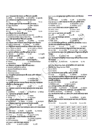 50
৬৩। িামওবয়ল উৎিােবন ২য় শীষ থকেশ ককানটি?
ক) রাপেয়া খ) ইয়ন্দায়নপেয়া গ) মালয়য়পেয়া ঘ) যুক্তরাষ্ট্র
৬৪। বতথমাবন চা রপ্তাসনবত বাংলাবেশ কত তম?
ক) ১০ খ) ১৩ গ) ১৫ ঘ) ১৬
৬৫। সববশ্বর প্রধান স্বণ থউৎিােনকারী কেশ িবলা ----
ক) উত্তর আয়মপরকা খ) দপের্ আপফ্রকা
গ) রাপেয়া ঘ) র্ীন
৬৬। িৃসর্বীর কত শতাংশ বনভূসম সেবয় আবৃত ?
ক) ২৬ খ) ৩১ গ) ৩৬ ঘ) ৪৪
৬৭। জজএম শিয বলবত কী বুবো?
ক) িাকৃ পিক েসয খ) ঘয়রর পিির র্াে করা েসয
গ) বায়য়ায়িকয়নালঝজর মাধযয়ম উেি েসয ঘ) শকানটিই নয়
৬৮। িাি আমোসনবত শীষ থকেশ ককানটি?
ক) র্ীন খ) যুক্তরাষ্ট্র গ) রাপেয়া ঘ) িারি
৬৯। সনবচর ককান শিরবক করয়ন সশবল্পর জনয সবখ্যাত?
ক) র্াঝন্ডখ) নারায়র্গঞ্জ গ) শিাপকও ঘ) শবইঝজাং
৭০। সবিু সমনাি কয়লাবত কাব থবনর িসরমাণ কত শতাংশ?
ক) ৩০ শথয়ক ৩৫ েিাাংে খ) ৩৫ শথয়ক ৫০ েিাাংে
গ) ৫০ শথয়ক ৮৫ েিাাংে ঘ) ৯৫ েিাাংে
৭১. িুশািন প্রসতিায় ককানটির ভূসমকা বযািক ?
ক. মূলযয়বাধ খ. নাগপরক গ. ধম ড ঘ. সাংস্কৃ পি
৭২. িুশািন প্রতযয়টি -----------
ক. একমুখী খ. পদ্বমুখী গ. ঝত্রমুখী ঘ. র্িু মু ডখী
৭৩। কিশােত মূলযববাধ ককান িয থাবয়র অন্তে থত ?
ক. সাধারর্ খ. কায ডকাপরিাপিপত্তক
গ. গুরুেপিপত্তক ঘ. আর্রর্গি
৭৪। সকভাবব েণতেবক শজক্তশালী করা যায় ?
ক. েমিার শকন্দ্রীকরয়র্র মাধযয়ম
খ. েমিার পবয়কন্দ্রীকরয়র্র মাধযয়ম
গ. পেোর মাধযয়ম
ঘ. সয়র্িনিার মাধযয়ম
৭৫। িাংস্কৃ সতক মূলববাধগুবলা কী কর্বক কবসশ িসরমাবণ
উে্ভু ত িয় ?
ক. সামাঝজক আর্রর্ খ. সামাঝজক িথা
গ. সামাঝজক সবেময ঘ. সামাঝজক নীপি
৭৬। কয়টি মূলযববাধ িমাবজ সবরাজ কবর এবং িমাজবক
েসতশীল ও ঐকযবে কবর ?
ক. ২টি খ. ৪টি গ ৬টি ঘ. ৮টি
৭৭ । িরকার ও জনেবণর মবধয আয়নার মবতা কাজ কবর
ককানটি ?
ক. রাজনীপিক খ. আমলা গ. পবয়রাধী দল ঘ. পমপর্য়া
৭৮ । িুশািবনর প্রাণস্বরুি ককানটি ?
ক. জবাবপদপহিা খ. স্বেিা
গ. গর্িন্ত্র ঘ. অাংেগ্রহর্
৭৯ । িুশািন প্রসতিার প্রধান শতথ ককানটি ?
ক. জবাবপদপহিা খ. স্বেিা গ. গর্িন্ত্র ঘ. অাংেগ্রহর্
৮০ । সবশ্ববযাংবকর মবত িুশািবনর উিাোন কয়টি?
ক. ৯টি খ. ৮টি গ. ৭টি ঘ. ৬টি
৮১। কপ্রসিবিি িবার িবর িবব থাপ্রর্ম ককান কেশ িফর কবরন
োি?
ক) শসৌপদ আরব খ) ইিাপল গ) জাম ডাপন ঘ) শিালযান্ড
৮২। সলে অফ কনশন কত িাবল সবলুপ্ত িয়?
ক) ১৯২৬ খ) ১৯৪৬ গ) ১৯১৯ঘ) ১৯৩৯
৮৩। আবমসরকা কর্বক সনবাসচথত মিািসচব কক?
ক) বুয়ট্রাস ঘাপল খ) শিয়রজ দয কু য়য়লার
গ) দযাগ হযামারয়েল্ড ঘ) টট্রগ শিলী
৮৪। BRICS এর িের েপ্তর ককার্ায়?
ক) র্ীন খ) িারিগ) ব্রাঝজল ঘ) শনই
৮৫। NATO কত তুরস্ক িাড়া মুিসলম িেিয কেশ সিবিবব
আবি?
ক। শসৌপদ আরব খ। সাপব ডয়া গ) নাই ঘ) আলয়বপনয়া
৮৬। BENELUX ককান ধরবনর িংেিন এবং প্রসতিা কাল?
ক) ইয়কানপমক, ১৯৫৬ খ) ইয়কানপমক, ১৯৫৮
গ) সামপরক, ১৯৫৬ ঘ) সামপরক, ১৯৫৮
৮৭। UNHCR কবব কবব কনাববল িুরষ্কার িায়?
ক) ১৯৪৬, ১৯৮১ খ) ১৯৫৮, ১৯৮১
গ) ১৯৫৪, ১৯৮১ ঘ) ১৯১৭, ১৯৮১
৮৮। ASEAN এর িিিয কেশ কয়টি?
ক) ১১ টি খ) ১২ টি গ) ১০ টি ঘ) ১৪ টি
৮৯। AIIB এর িেরেপ্তর ককার্ায়?
ক) শবইঝজাং, র্ীন খ) শিািডলজা, ব্রাঝজল
গ) পদল্লী, িারি ঘ) শকানটিই না।
৯০। ৯ম মিািসচব(জাসতিং ) এবিাসনও গুবতবরজ UNHCR
এর কত তম িাইকসমশনার সিবলন?
ক) ১১ িম খ) ১০ম গ) েষ্ঠ ঘ) শোড়ে
৯১। ২০১৬ িাবল বাংলাবেবশ বজ্রিাবত মারা যায় কত জন?
ক) ১৪২ জন খ) ২৩০ জন গ) ২৫০ জন ঘ) ১২২ জন
৯২। বাংলাবেবশর ককান িনয প্রজেয়াজাত সশল্পিবনযর স্বীকৃ সত
িাবে?
ক) িামাক খ) শরেমগ) িাি ঘ) কলপম
৯৩। বাংলাবেবশ িাম্প্রসতক িমবয় িাওড় তসলবয় সেবয় কয ধান
নষ্ট িবয়বি?
ক) আউে ধান খ) আমন ধান গ) শবায়রা ধান ঘ) গম
৯৪। One Road One Belt এর স্বাক্ষসরত কেশ গুবলা কয়
ধরবনর One Stop Service িাবব?
ক) ১২ ধরয়র্র খ) ১৬ ধরয়নর
গ) ১৩ ধরয়র্র ঘ) ১০ ধরয়র্র
৯৫। বাংলাবেবশর প্রর্ম ব্রাজন্ডং কজলা ককানটি?
ক) রাংিুর খ) র্ােঁদিুর গ) বপরোল ঘ) র্ট্টগ্রাম
৯৬। বাংলাবেবশ জাতীয় িসরচয়িবত্রর ভু ল িংবশাধবনর কয
কমলার আবয়াজন করা িবয়সিবলা এর নাম কী? (১-১৫ মাচথ
কমলাটি িবয়সিবলা)
ক) ওয়ান িি সাপিডস খ) স্মািড কার্ড
গ) পর্ঝজিাল শমলা ঘ) আর না এনালগ
৯৭। কর্োমুখ্ কােম কেশনটি অবসস্থত?
ক)খাগড়া পড় খ) বান্দরবান গ) রাঙামাটি ঘ) র্ট্টগ্রাম
৯৮। প্রস্তাসবত ৯ম সবভাবের (ফসরেিুর) এর প্রস্তাসবত নাম?
ক) ইপলেখ) িয়িহাবাদ গ) িপরদিুর ঘ) িদ্মা
৯৯। বাংলাবেবশর স্মািথ NID ককান কেশ কর্বক ততসর কবর আনা
িবয়বি?
ক) িারি খ) র্ীন গ) শবলঝজয়াম ঘ) ফ্রান্স
১০০। িম্প্রসত বাংলাবেশ কাবিাবভাবক কত তম কেশ সিবিবব
স্বীকৃ সত কেয়?
ক) ১১২ িম খ) ১৫৬ িম গ) ১১৪ িম ঘ) ১২১ িম
63.M 64.M 65.N 66.L 67.M 68.K
69.M 70.M 71.K 72.L 73.K 74.L 75.L
76.M 77.N 78.K 79.M 80.N 81.K 82.L
83.L 84.N 85.N 86.L 87.M 88.M 89.K
90.L 91.K 92.M 93.M 94.L 95.L 96.K
97.M 98.N 99.N 100.M
 