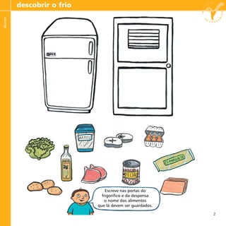 2
descobrir o frioalunos
Escreve nas portas do
frigorífico e da despensa
o nome dos alimentos
que lá devem ser guardados.
 