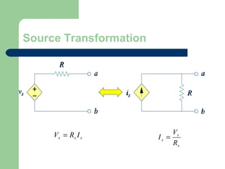 Source Transformation

Vs = Rs I s

Vs
Is =
Rs

 