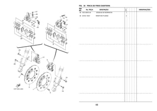 48
FIG. 30 PINCA DE FREIO DIANTEIRA
REF.
NO.
No. PEÇA DESCRIÇÃO
23PN
OBSERVAÇÕES
28 5VS–25975–00 .VEDACAO DE BORRACHA 1
29 90105–105A7 PARAFUSO FLANGE 2
 