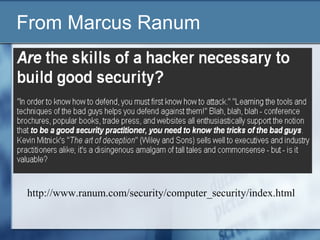 From Marcus Ranum




http://www.ranum.com/security/computer_security/index.html
 