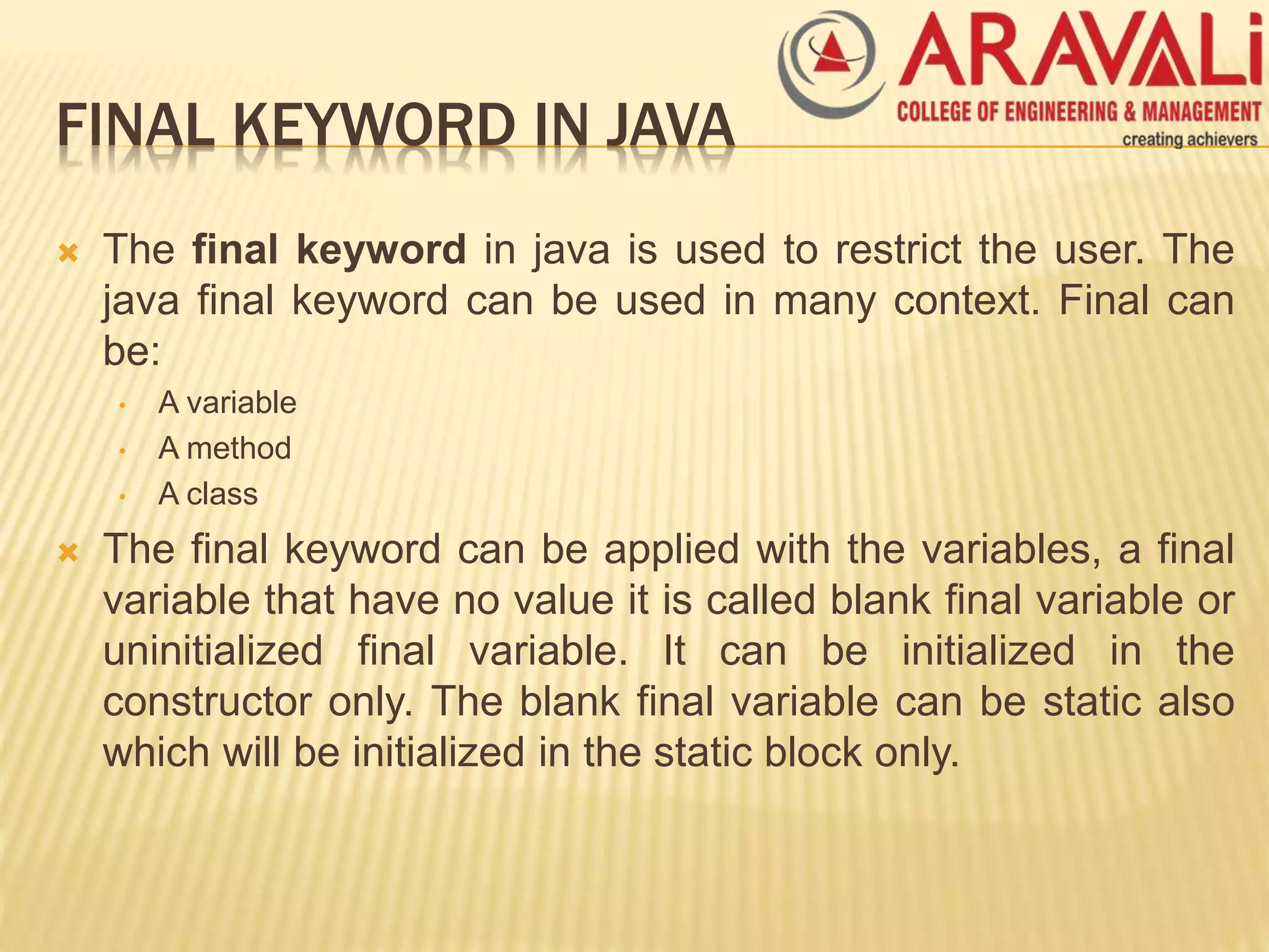 Super and final in java | PPT