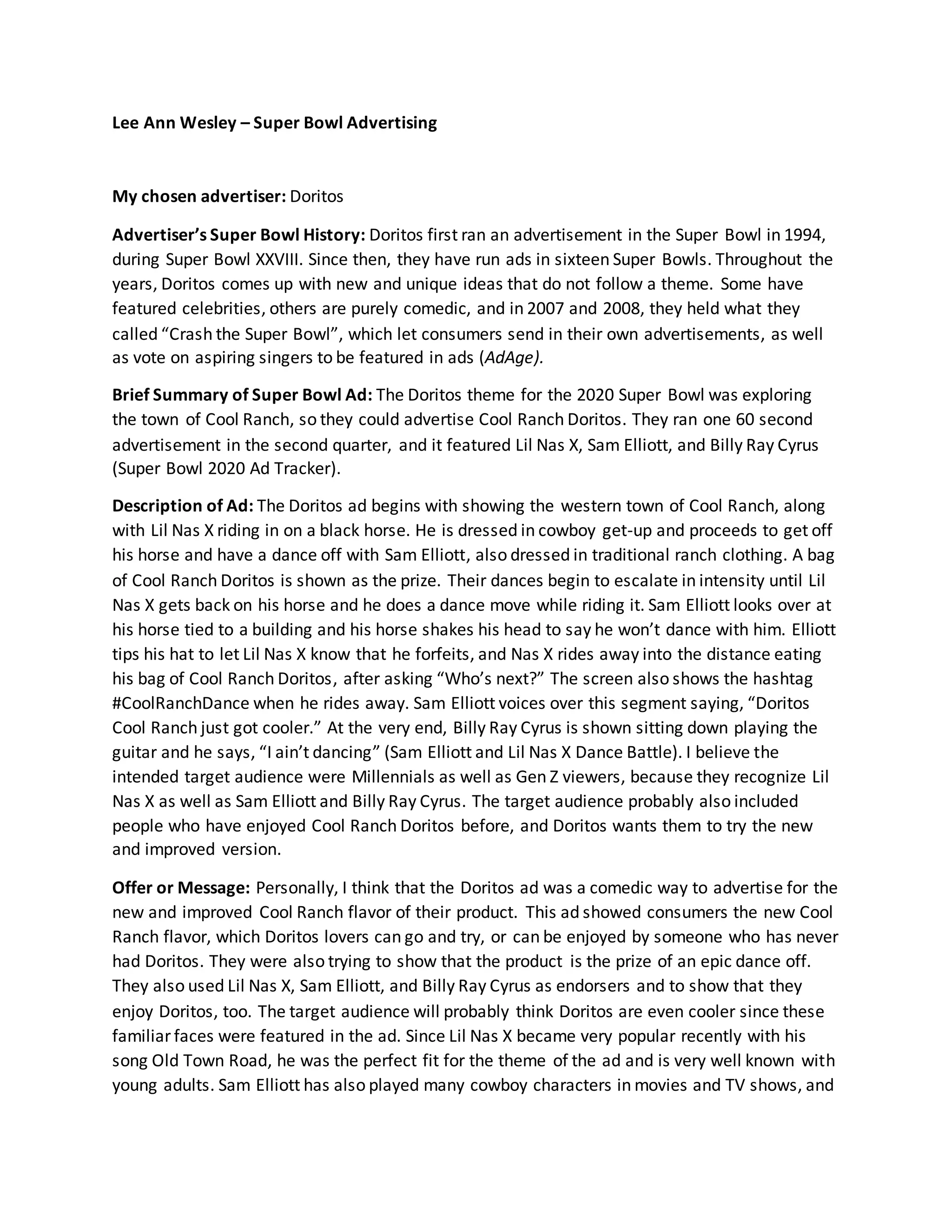 Doritos 2020 Super Bowl Commercial PDF Free Download