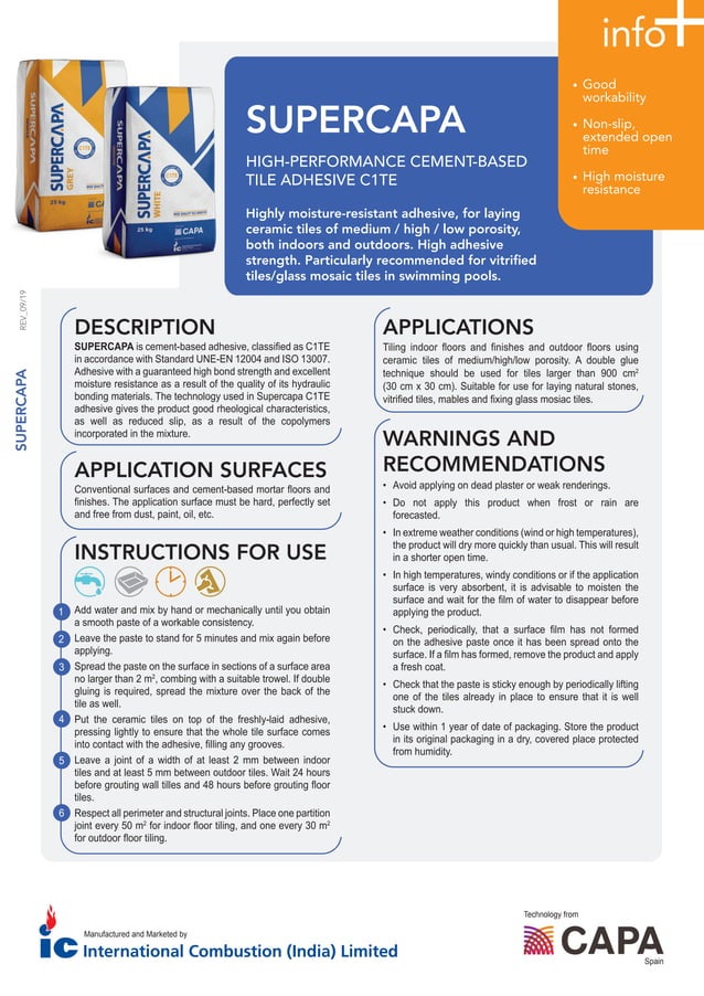 SUPERCAPA Top Cement Based Tile Adhesive in India