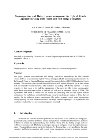 Supercapacitors and Battery power management for Hybrid Vehicle ...